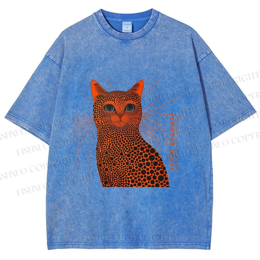 Unisex Yayoi Kusama Cat Japanese Art Printed Washed Tee