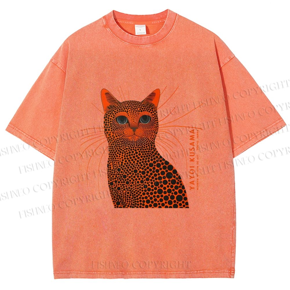 Unisex Yayoi Kusama Cat Japanese Art Printed Washed Tee