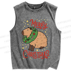 Unisex Capybara Merry Christmas Printed Washed Tank Top
