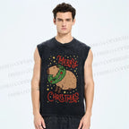 Unisex Capybara Merry Christmas Printed Washed Tank Top