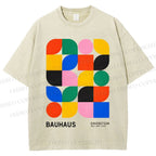 Unisex Bauhaus Colored Geometry Printed Washed Tee