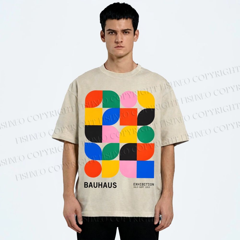 Unisex Bauhaus Colored Geometry Printed Washed Tee