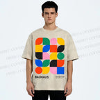 Unisex Bauhaus Colored Geometry Printed Washed Tee