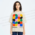 Unisex Bauhaus Colored Geometry Printed Washed Tee