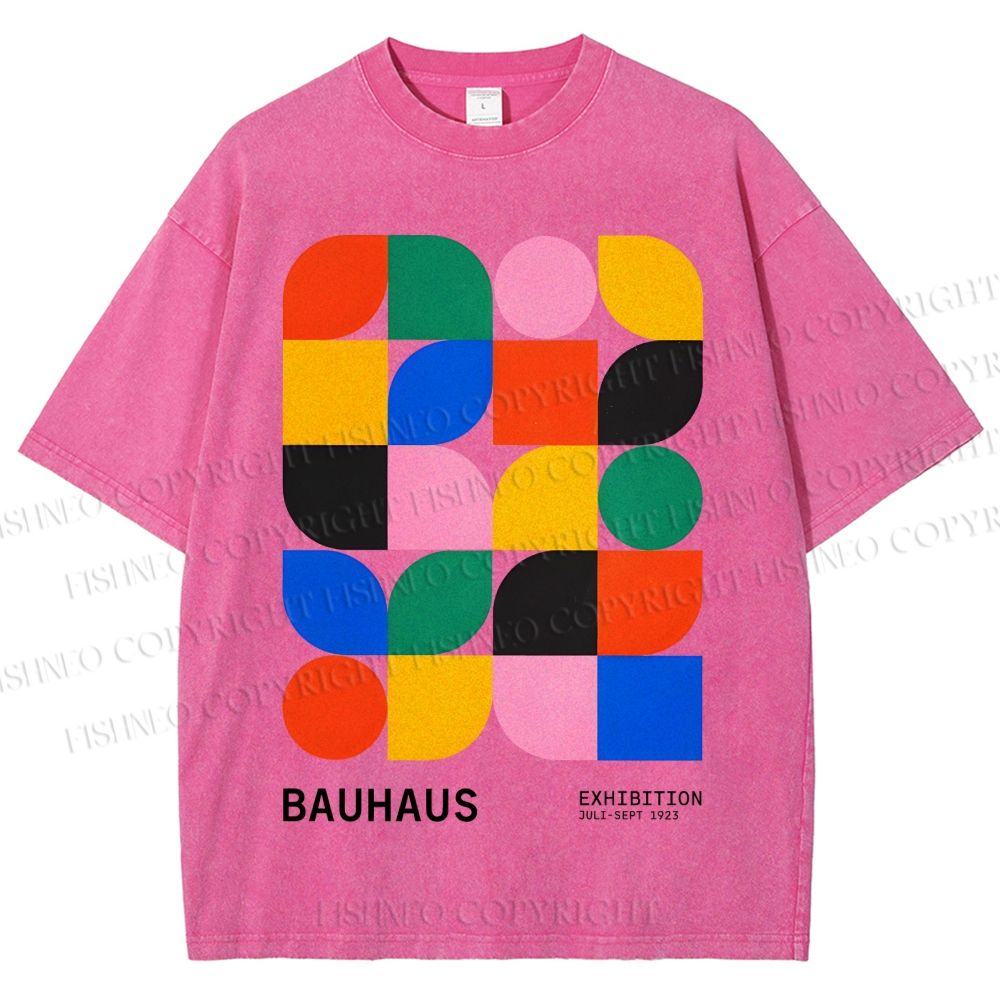 Unisex Bauhaus Colored Geometry Printed Washed Tee