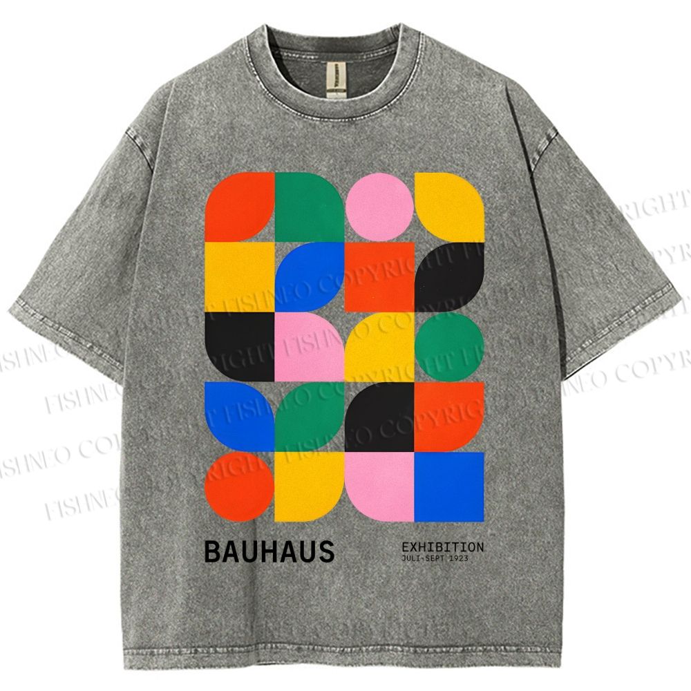 Unisex Bauhaus Colored Geometry Printed Washed Tee