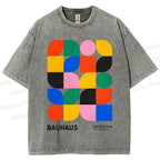 Unisex Bauhaus Colored Geometry Printed Washed Tee