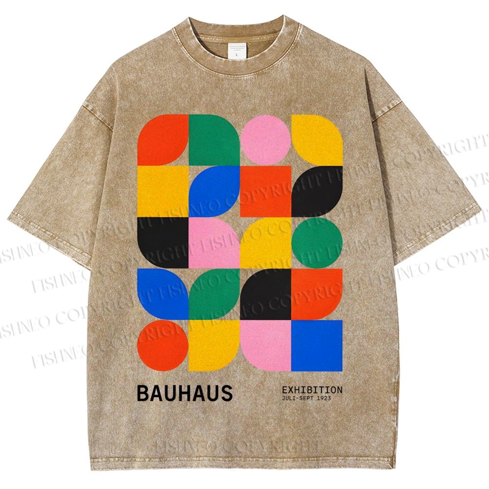 Unisex Bauhaus Colored Geometry Printed Washed Tee