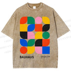 Unisex Bauhaus Colored Geometry Printed Washed Tee