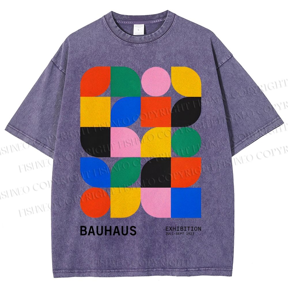 Unisex Bauhaus Colored Geometry Printed Washed Tee