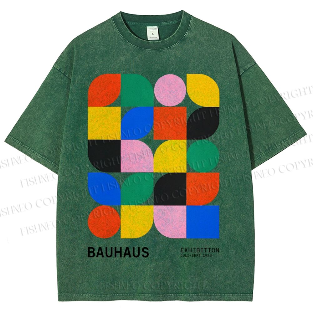 Unisex Bauhaus Colored Geometry Printed Washed Tee