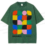 Unisex Bauhaus Colored Geometry Printed Washed Tee