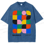 Unisex Bauhaus Colored Geometry Printed Washed Tee
