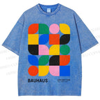 Unisex Bauhaus Colored Geometry Printed Washed Tee