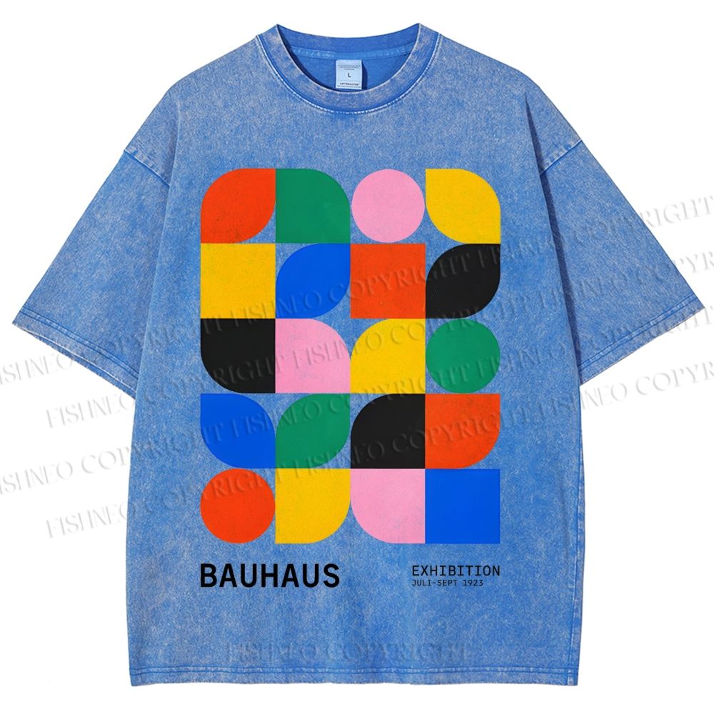 Unisex Bauhaus Colored Geometry Printed Washed Tee
