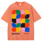 Unisex Bauhaus Colored Geometry Printed Washed Tee