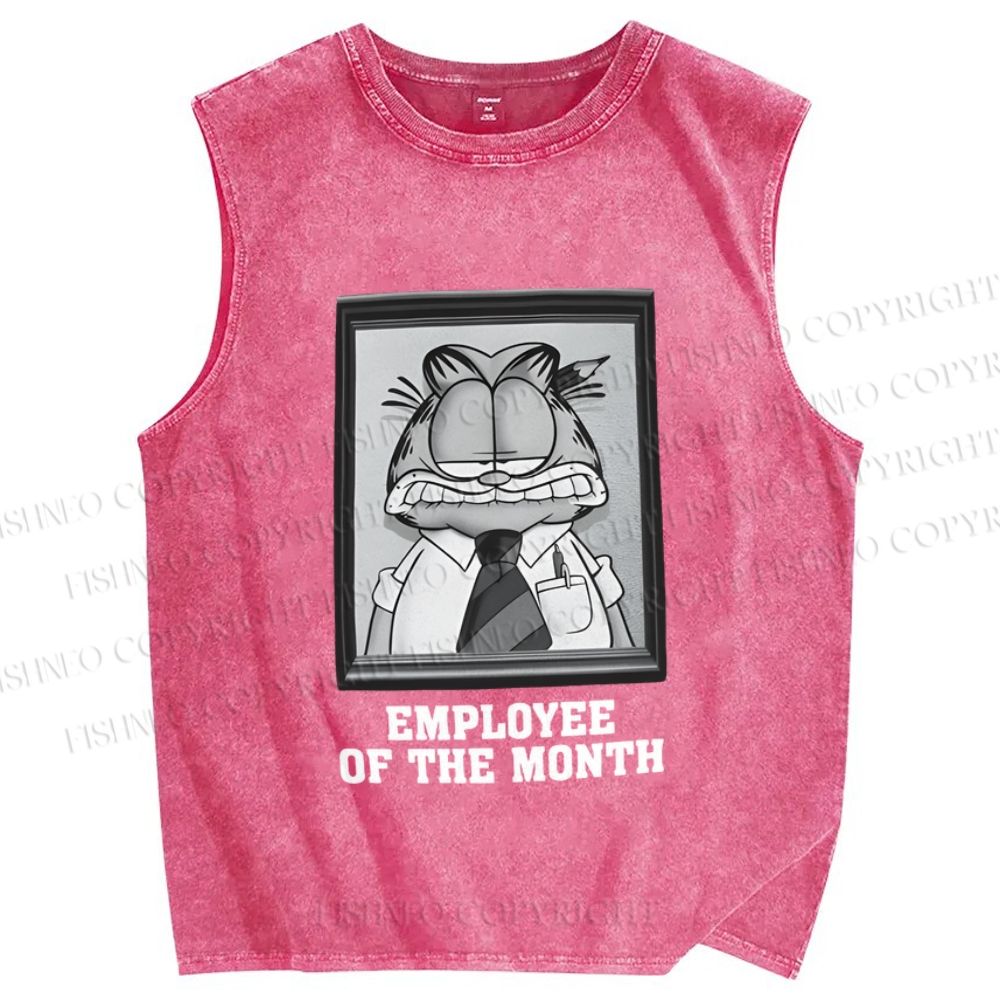 Unisex Garfield Cat is Employee of The Month Printed Washed Tank Top