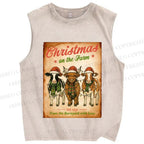 Unisex Christmas Funny Cow Printed Washed Tank Top
