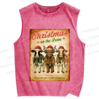 Unisex Christmas Funny Cow Printed Washed Tank Top