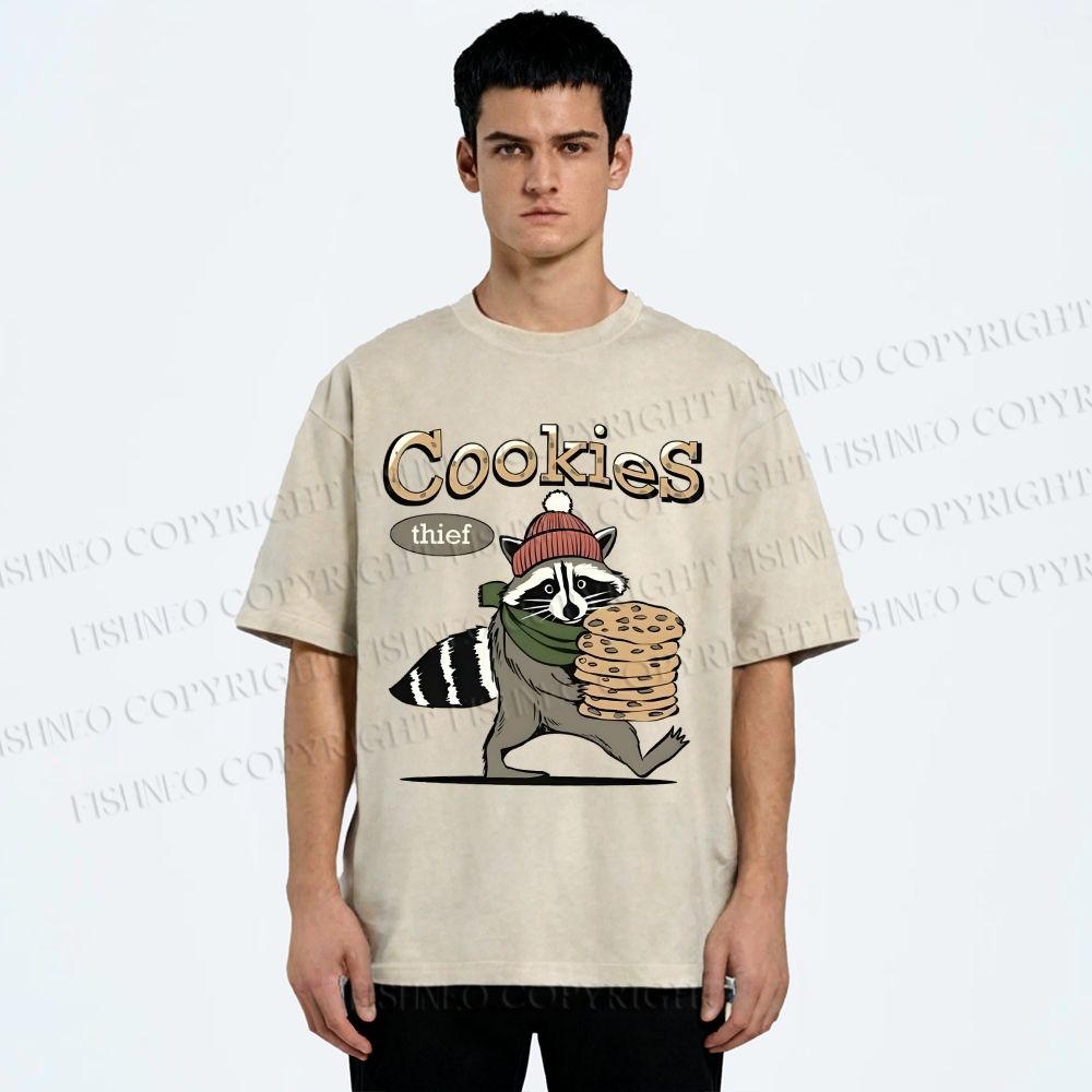 Unisex Cookies Raccoon Printed Washed Tee