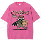 Unisex Cookies Raccoon Printed Washed Tee