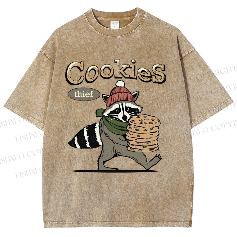 Unisex Cookies Raccoon Printed Washed Tee