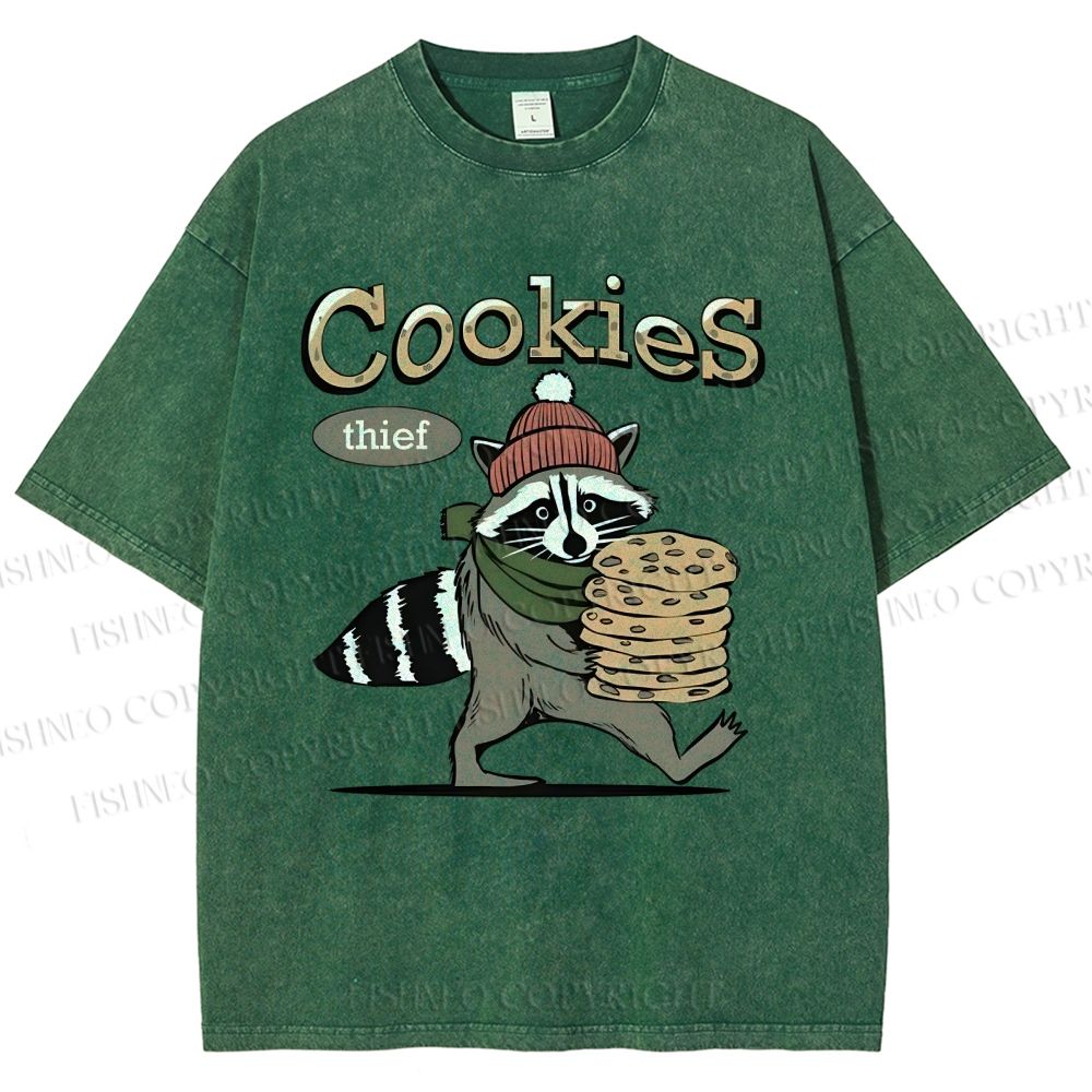 Unisex Cookies Raccoon Printed Washed Tee