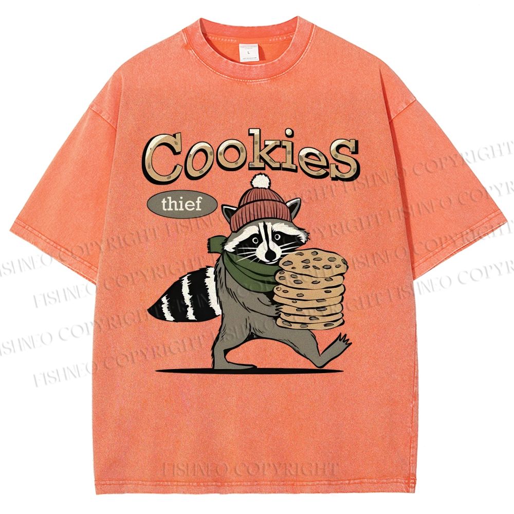 Unisex Cookies Raccoon Printed Washed Tee
