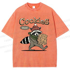 Unisex Cookies Raccoon Printed Washed Tee