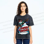 Unisex Christmas Snowman Guitar Printed Washed Tee