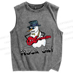 Unisex Christmas Rock On Snowman Printed Washed Tank Top