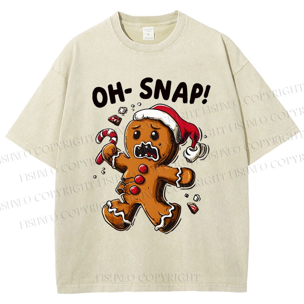 Unisex Oh Snap Gingerbread Man Printed Washed Tee