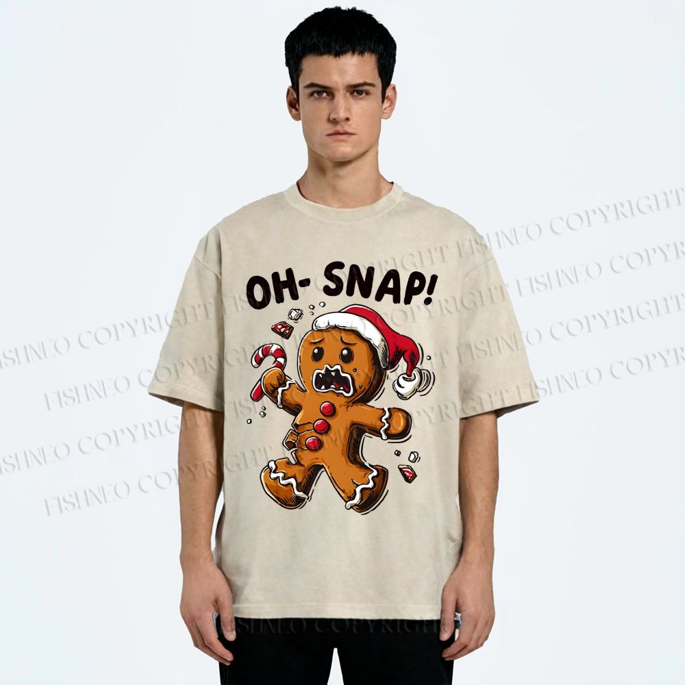 Unisex Oh Snap Gingerbread Man Printed Washed Tee