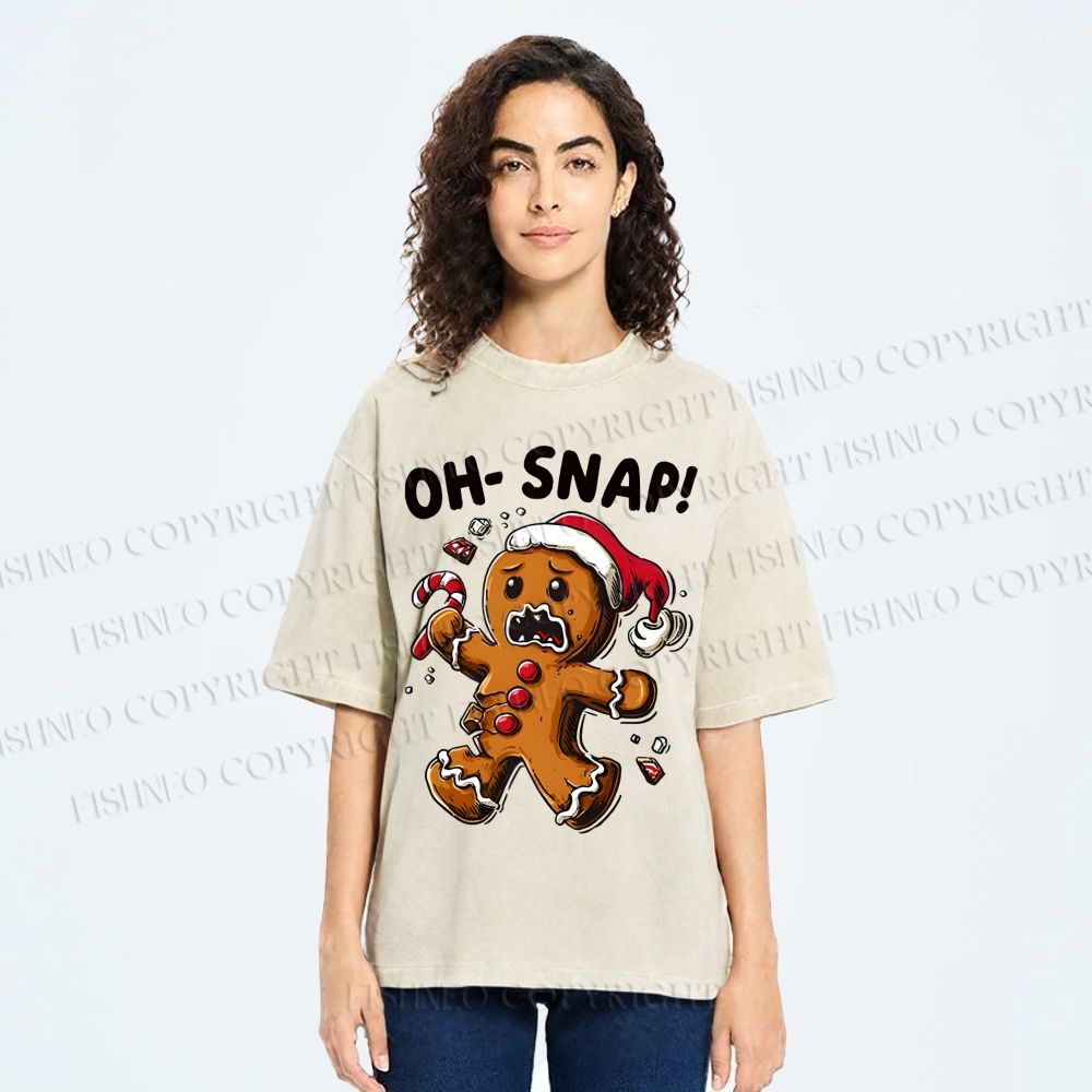 Unisex Oh Snap Gingerbread Man Printed Washed Tee