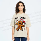 Unisex Oh Snap Gingerbread Man Printed Washed Tee
