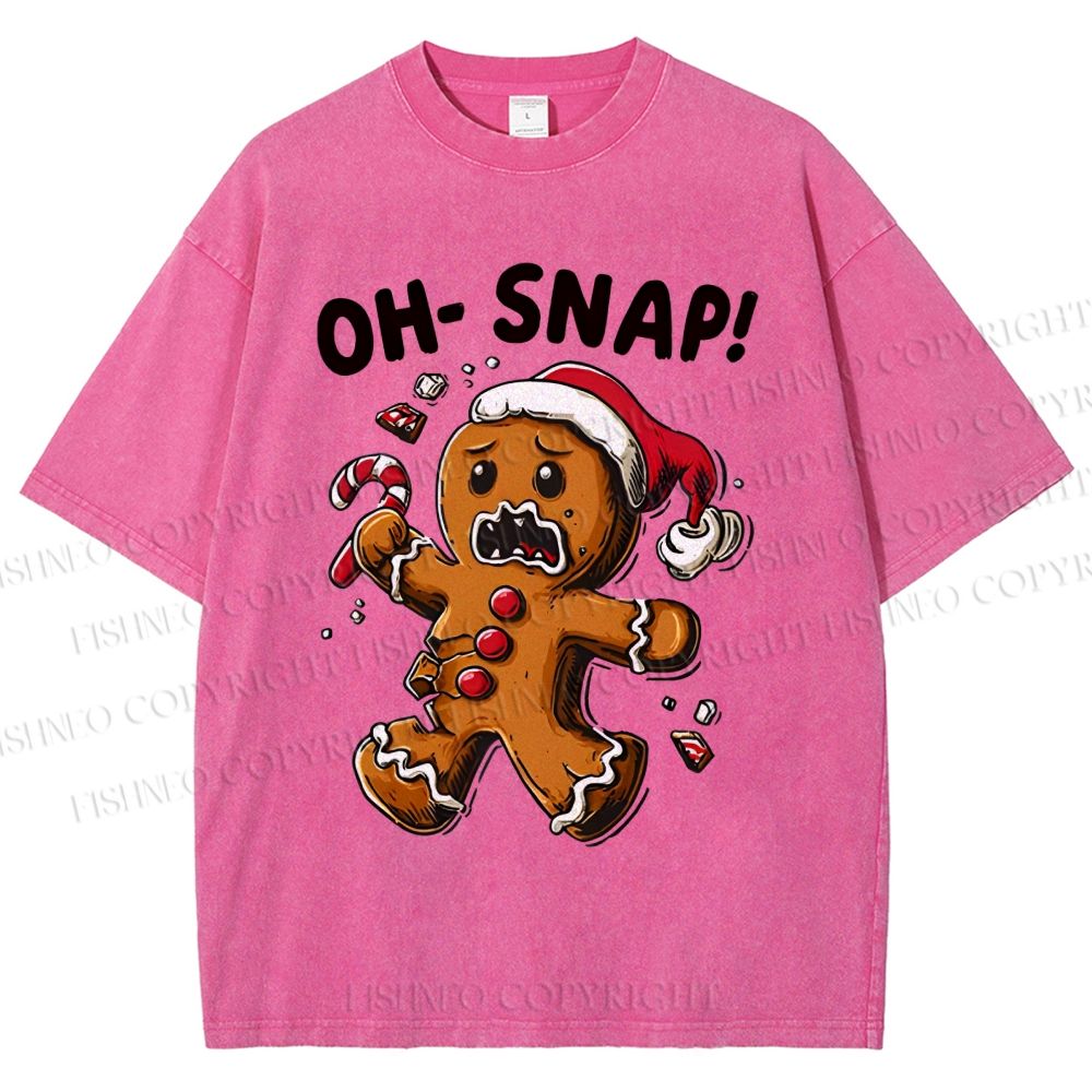 Unisex Oh Snap Gingerbread Man Printed Washed Tee