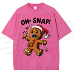 Unisex Oh Snap Gingerbread Man Printed Washed Tee