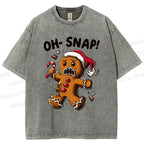 Unisex Oh Snap Gingerbread Man Printed Washed Tee