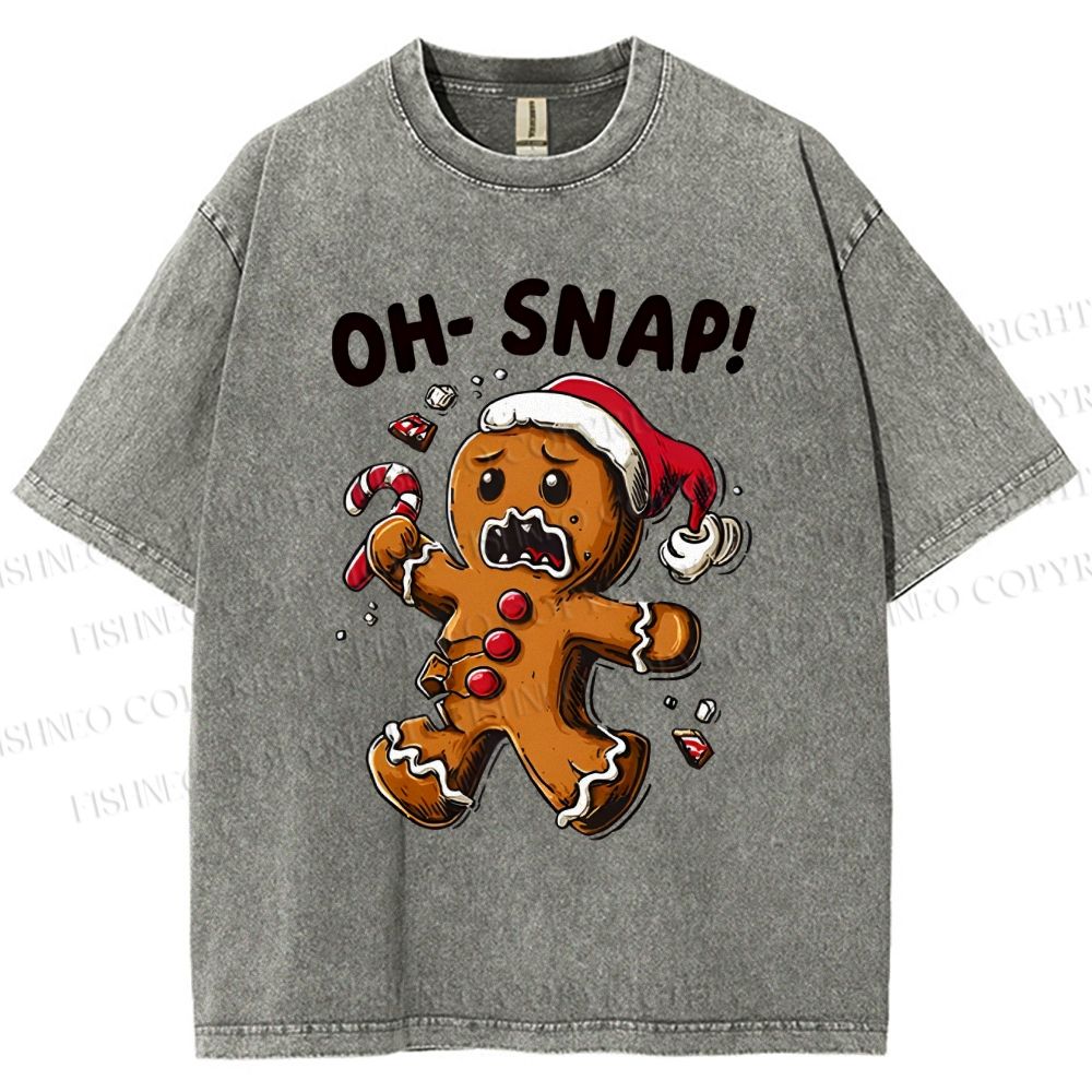 Unisex Oh Snap Gingerbread Man Printed Washed Tee