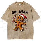 Unisex Oh Snap Gingerbread Man Printed Washed Tee