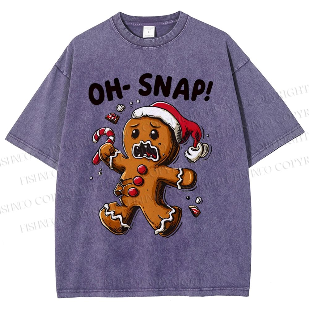 Unisex Oh Snap Gingerbread Man Printed Washed Tee