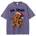 Unisex Oh Snap Gingerbread Man Printed Washed Tee