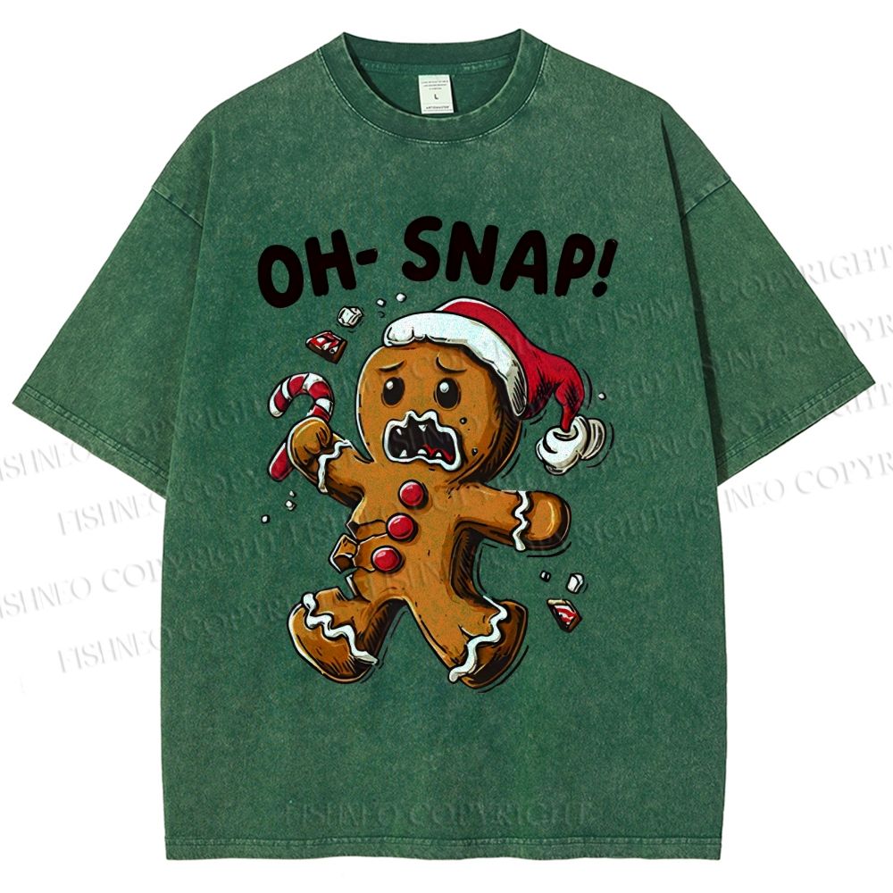 Unisex Oh Snap Gingerbread Man Printed Washed Tee