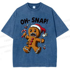 Unisex Oh Snap Gingerbread Man Printed Washed Tee