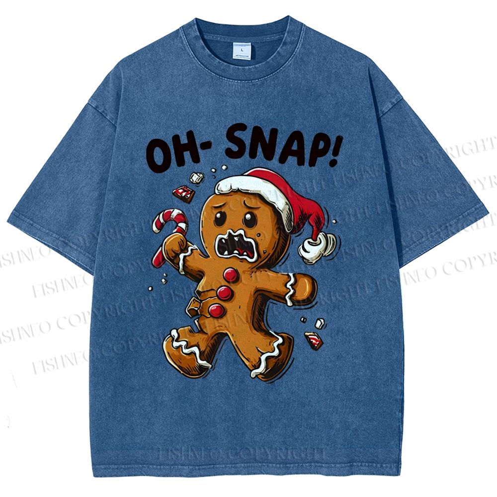 Unisex Oh Snap Gingerbread Man Printed Washed Tee