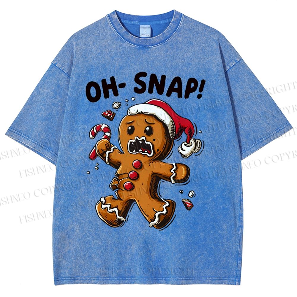 Unisex Oh Snap Gingerbread Man Printed Washed Tee