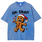 Unisex Oh Snap Gingerbread Man Printed Washed Tee