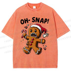 Unisex Oh Snap Gingerbread Man Printed Washed Tee