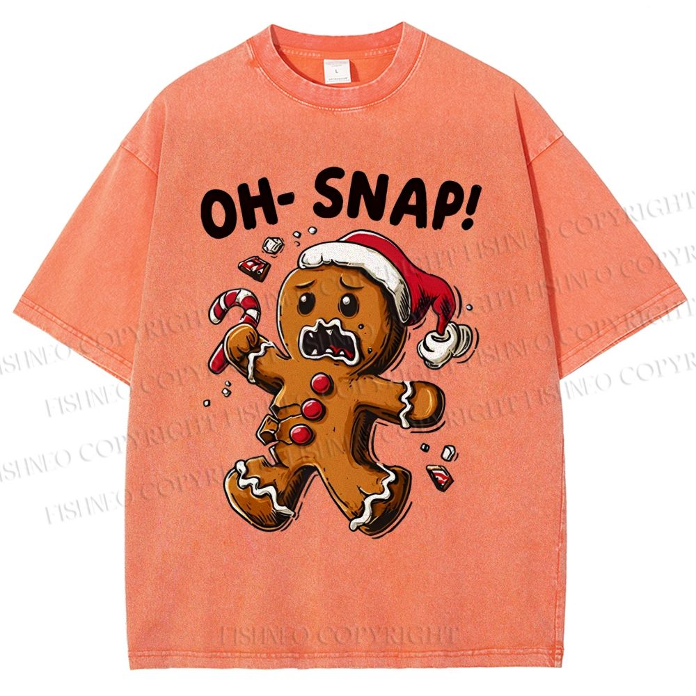 Unisex Oh Snap Gingerbread Man Printed Washed Tee