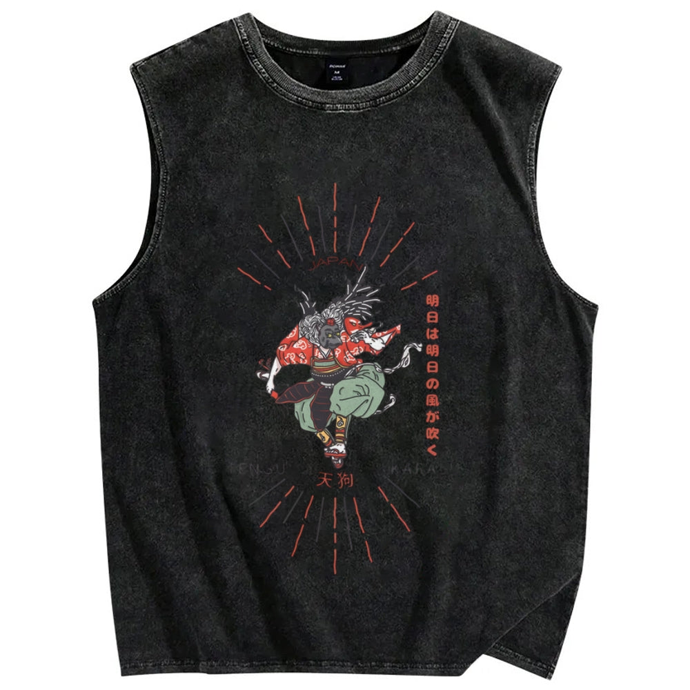 Tengu Karasu Crow Japanese demon Vintage Distressed Washed Tank Top